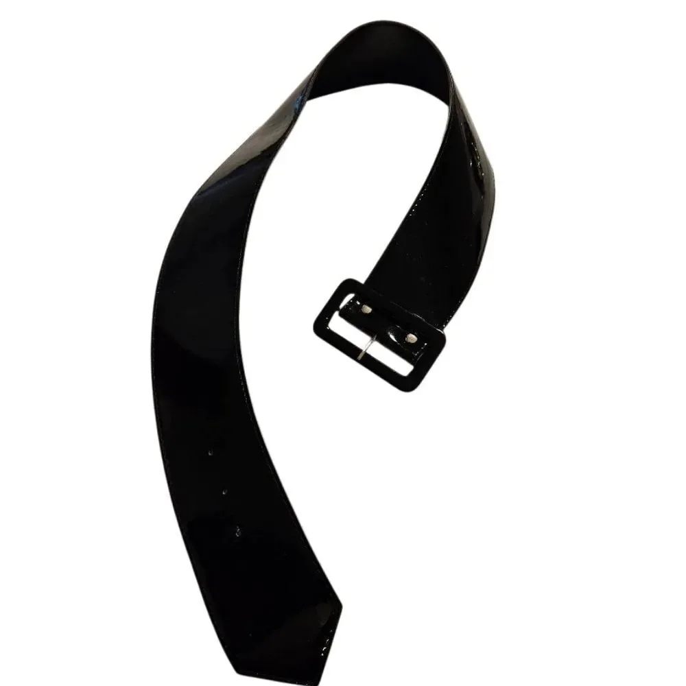 Wide Black Faux Patent Leather Belt waist 30